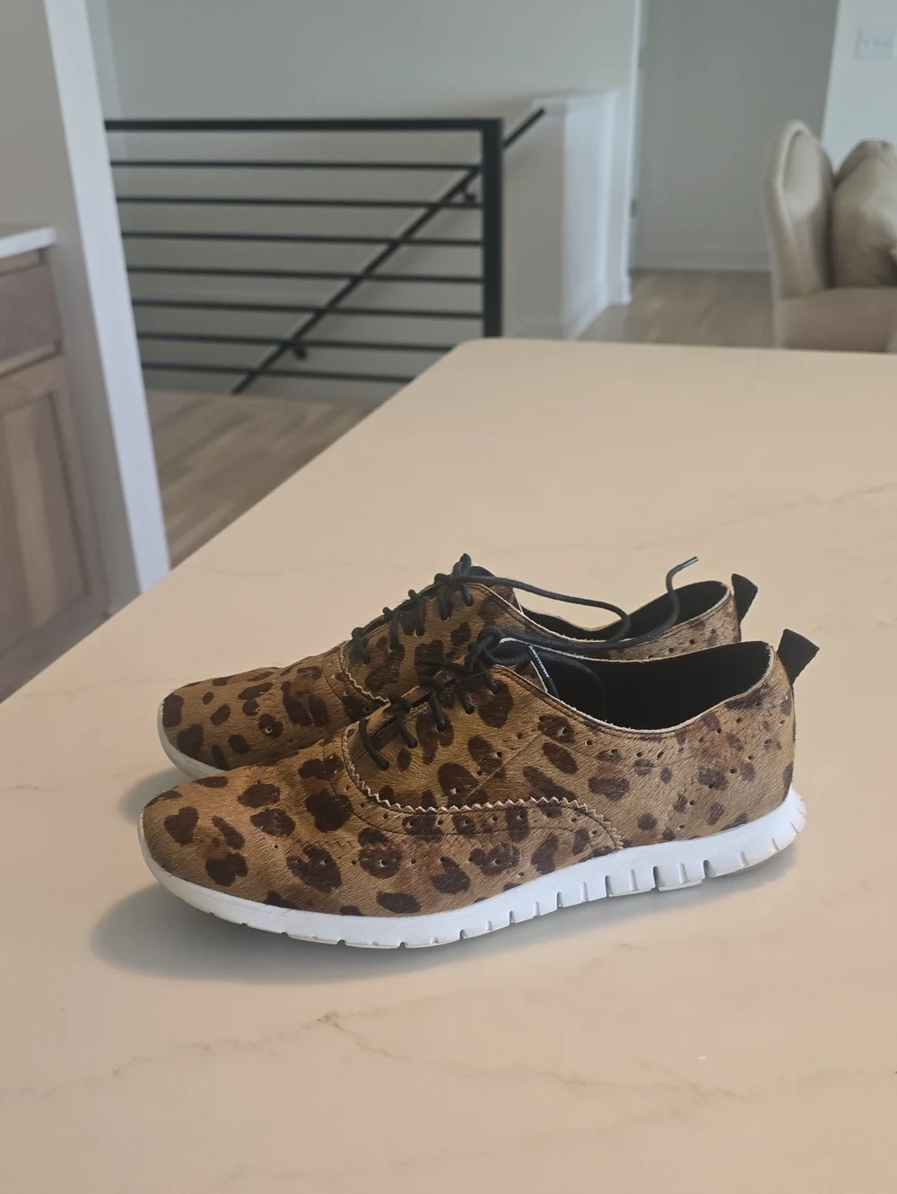 Cole Haan Leopard Print Casual Lace-Up Sneakers - Brown/Black (like new)